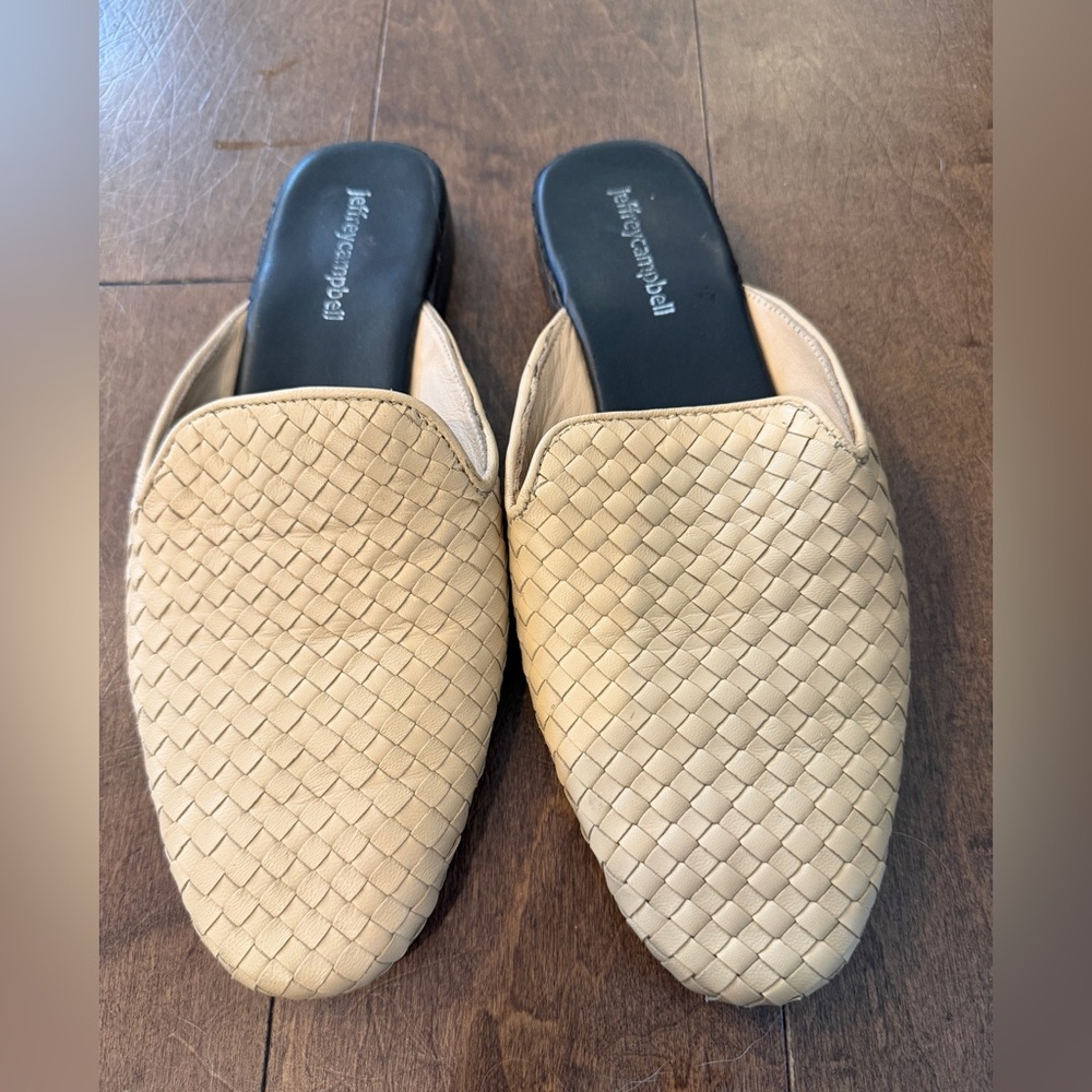 Jeffrey Campbell Geode Leather Woven Mules cream size 8